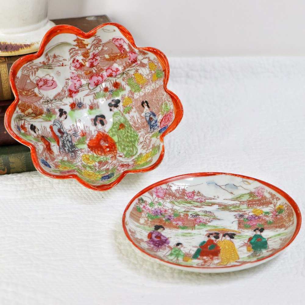 Vintage Hand Painted Asian Bowl & Tea Saucer